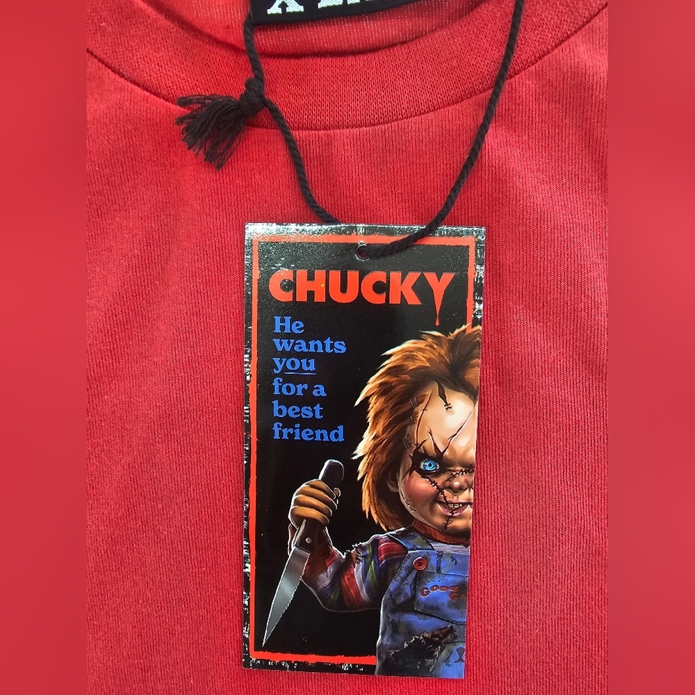 Chucky Men's Horror Graphic Pocket Tee Red XL 90s Retro Scary Movie Streetwear - Picture 5 of 12